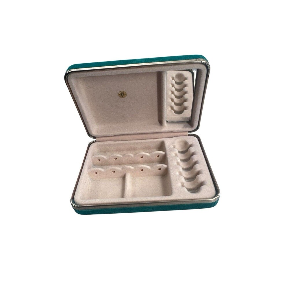 Green Velvet Small Jewelry Box Travel Vintage M M Kane Fast Shipping